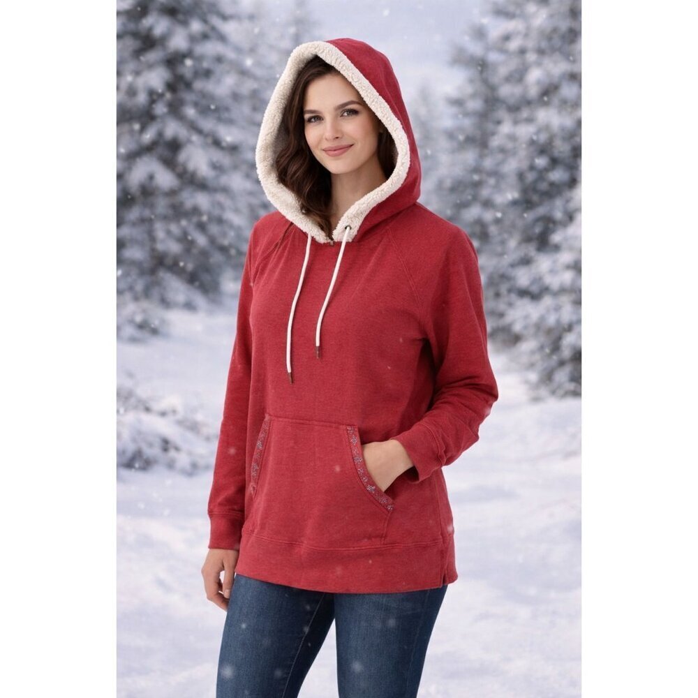 EDDIE BAUER Red Fleece Lined Hoodie Embroidered Pocket Size Small